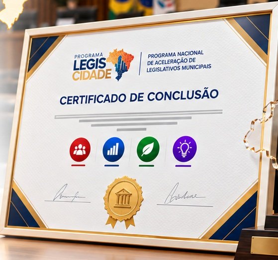 Recorte do certificado ilustrativo premium, com moldura azul-marinho e dourada